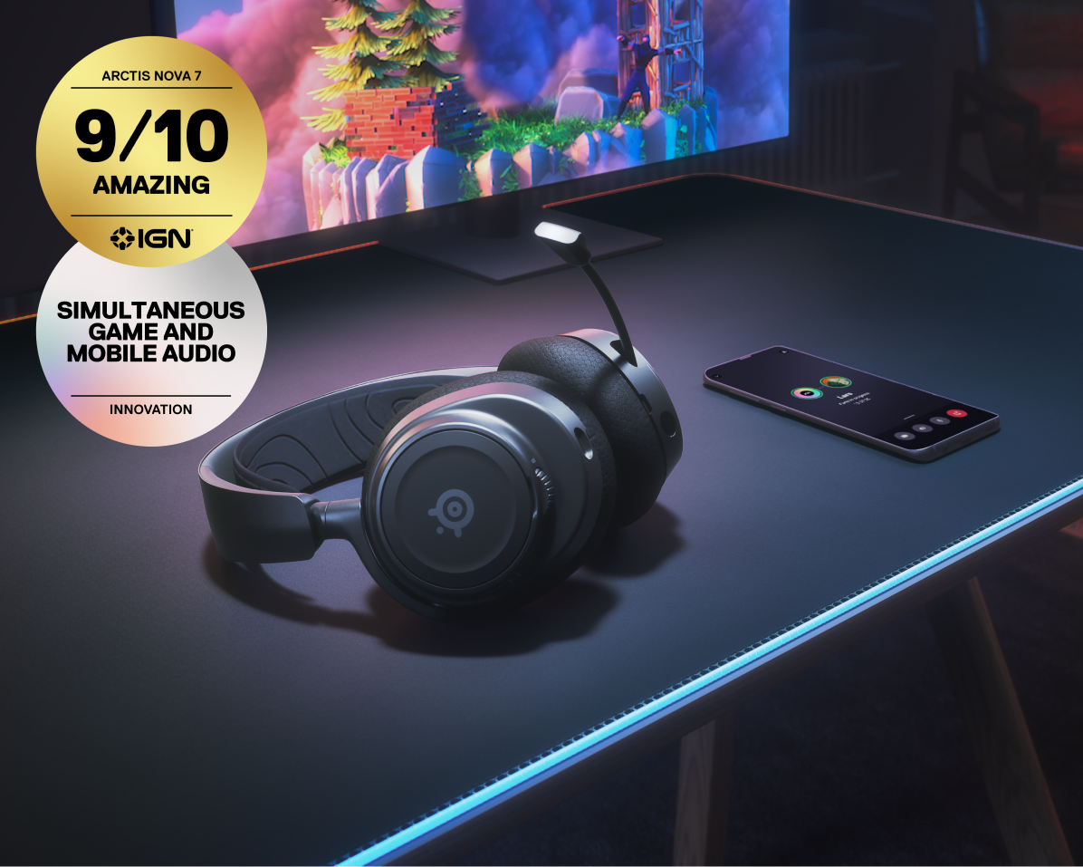 SteelSeries Arctis Nova 7 wireless gaming headset in black, official studio product shot